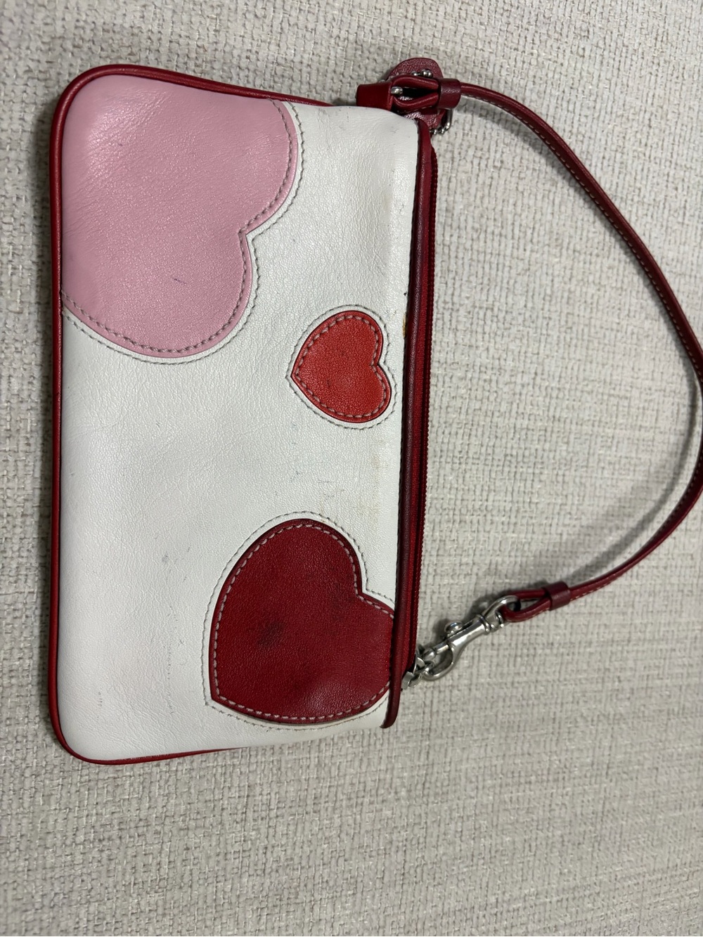 Vintage Coach Women's Heart Accent Wristlet - White, Pink & Red